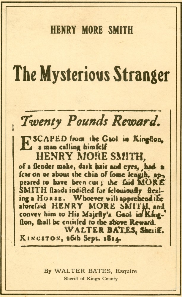 Yellowed book cover titled The Mysterious Stranger with a 1814 newspaper clipping.