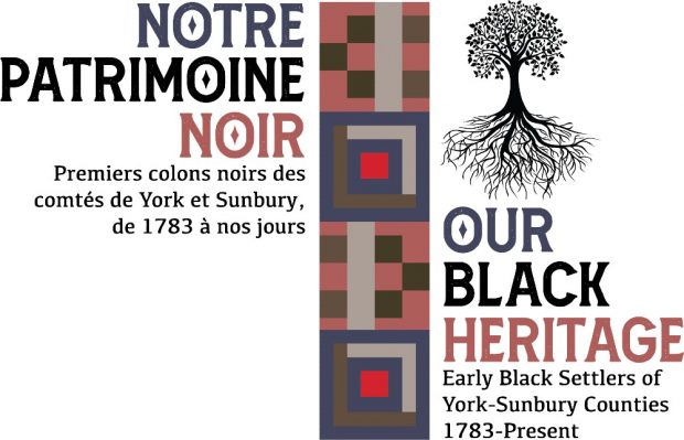 Coloured logo image for Our Black Heritage with a quilt design and image of a tree with roots.