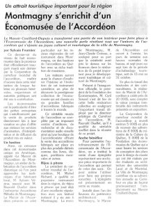 Newspaper article published in L’Oie Blanche, titled An Important Tourist Attraction for the Region: Montmagny Opens an Accordion Economuseum.