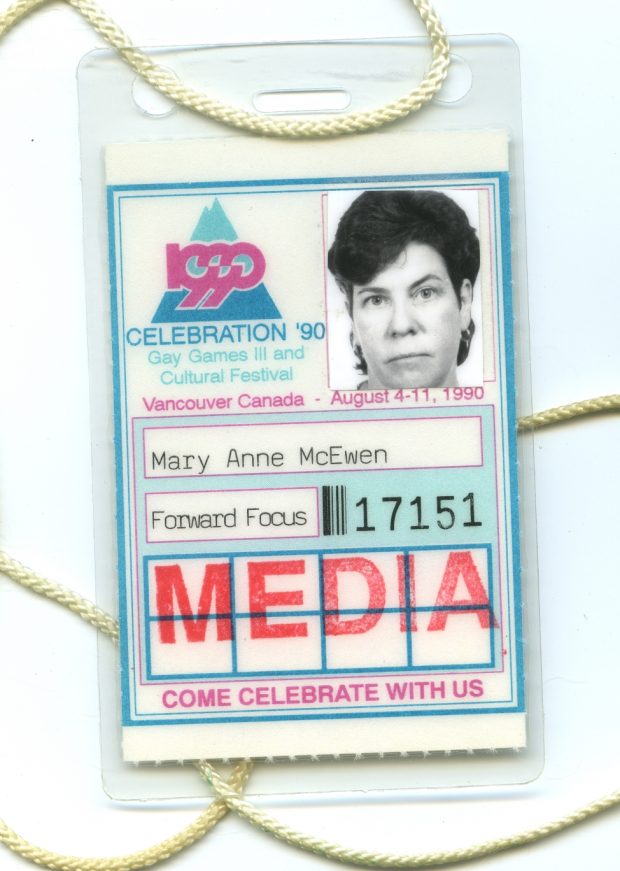 Mary Anne McEwen Celebration '90 media badge