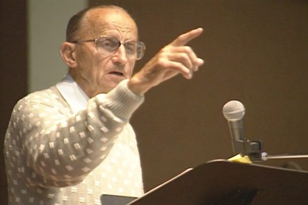 Pastor Robert Birch preaching a sermon at the Burnaby Christian Fellowship Church.