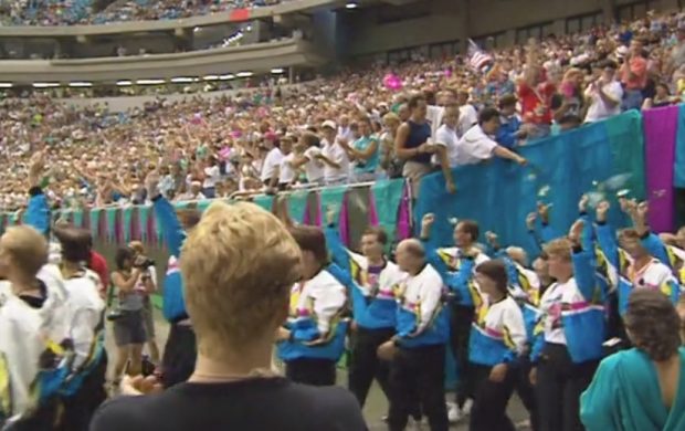 The crowd enthusiastically greets the athletes on parade at B.C. Place Stadium.