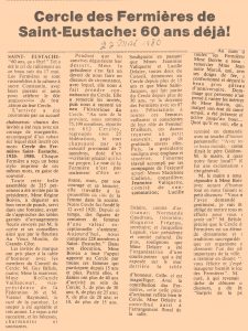 Reproduction of a newspaper article with the headline “Cercle de Fermières de Saint-Eustache: 60 years already.”