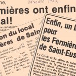 Newspaper articles about the acquisition of a meeting space by the Fermières de Saint-Eustache