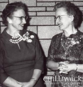 Black and white photo of Penny Lett and Doreen Bordie McCutcheon standing side by side