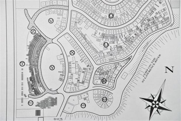 Black and white picture of cemetery plan of all the locations of the lots