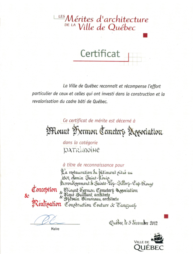 Certicated of award of architecture