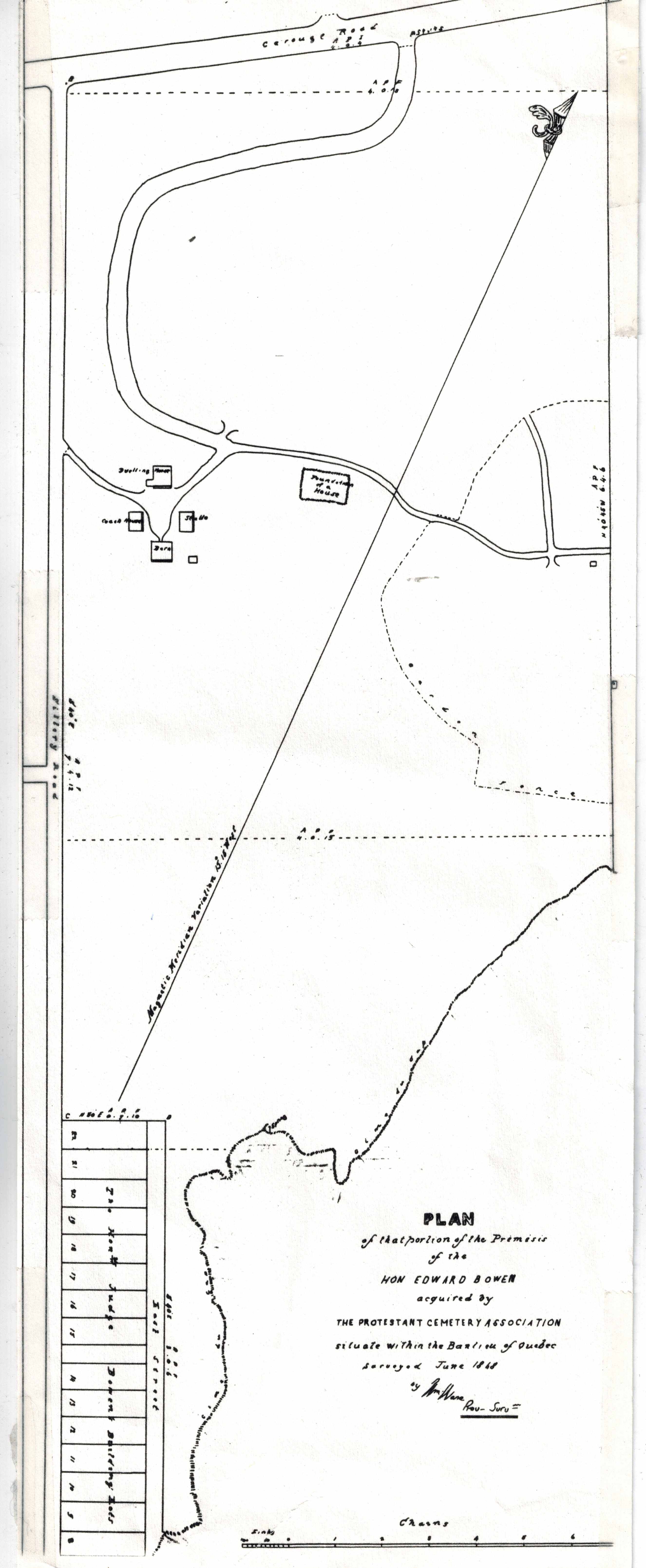 black and white drawing of proterty outlines for a piece of property