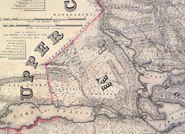 Detailed old topographic map representing the five seigneuries of Vaudreuil-Soulanges.