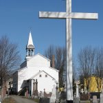 Rear view of Saint-Médard Catholic church, Les Coteaux, 2011