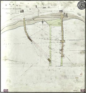 an 1835 plan of Cobourg Harbour with proposed improvements. Both east and west piers are shown extending to a point where they almost reach each other, leaving a harbour opening.