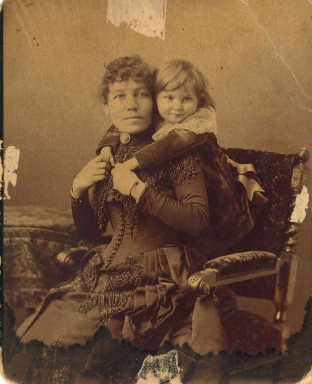 Photo of Isabella Lougheed with their eldest son, Clarence, at approximately 2 years old, c.1887.