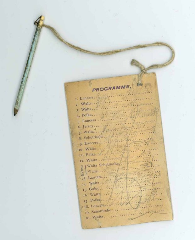 Dance card with pencil attached