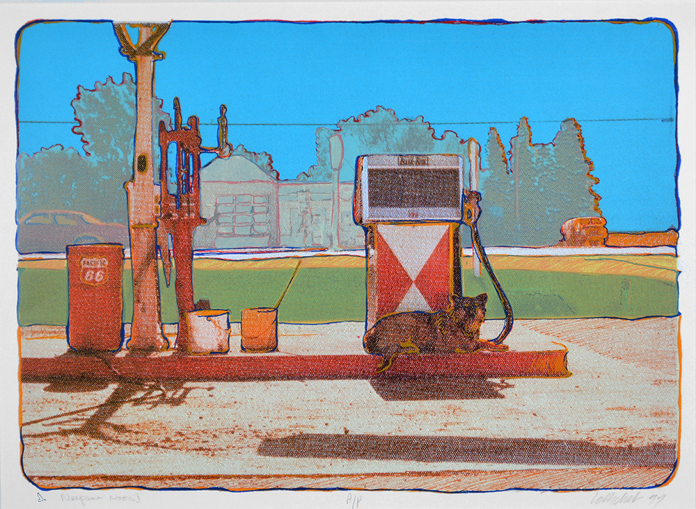 Gas pump area in a small town