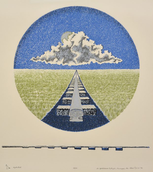 Single rail runs through a field