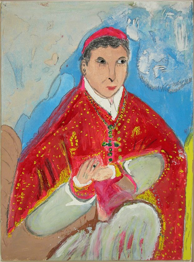 A priest in a red cloak.