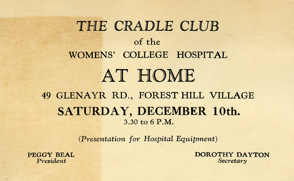 Clipping of invitation announcing the presentation of hospital equipment with address, date and time.