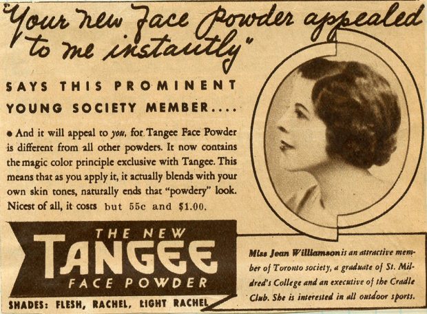 Advertisement clipping with profile picture of Miss Jean Williamson and a description of the product.
