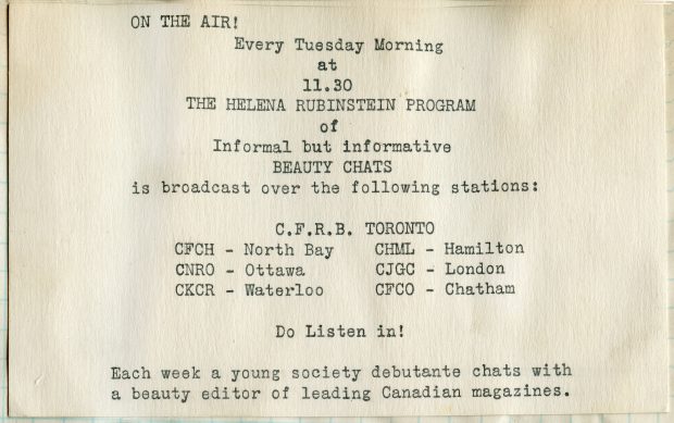 Promotional clipping listing the day and time of the radio broadcast with the channel and a short description of the show.