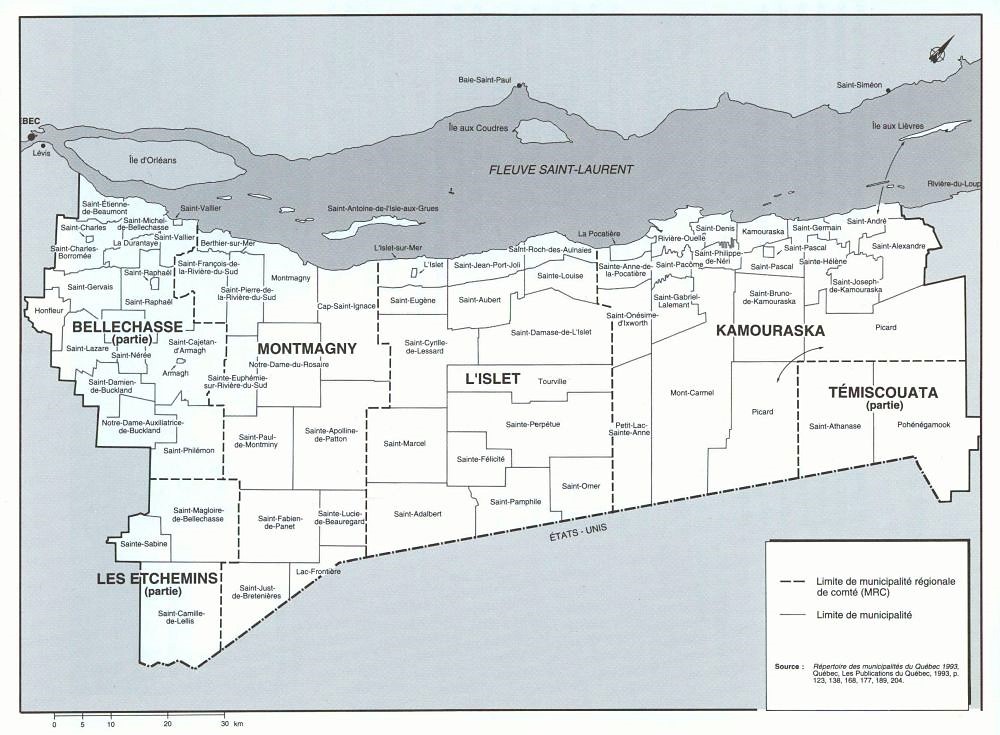 Geographic map of the Côte-du-Sud region