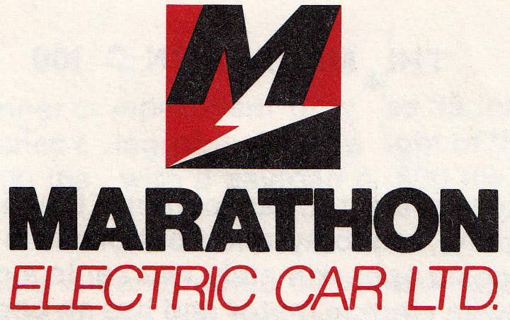 A company logo; a stylized letter "M" resembling a lighting bolt. Text reads "MARATHON ELECTRIC CAR LTD."