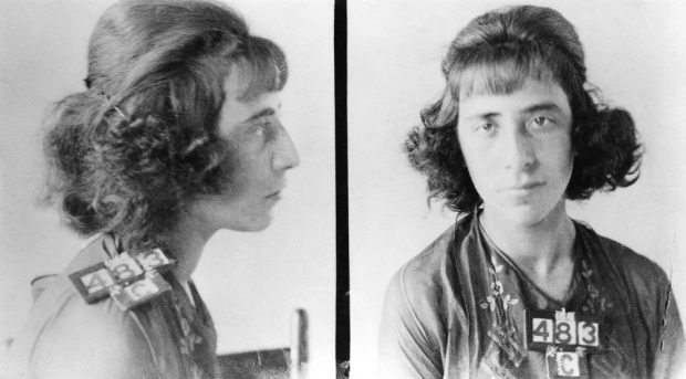 Mug shot of Florence Lassandro, taken from the side and from the front.