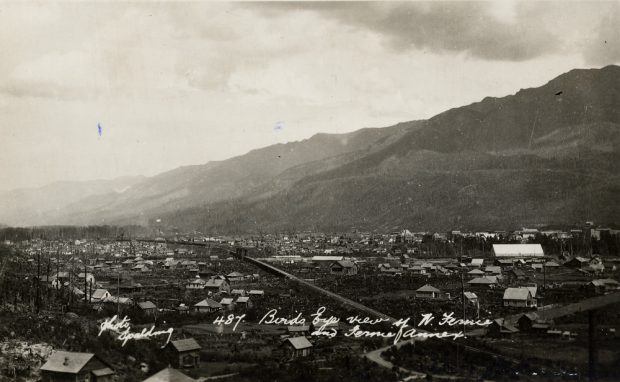 The city of Fernie, BC with the Great Northern railway running through it.