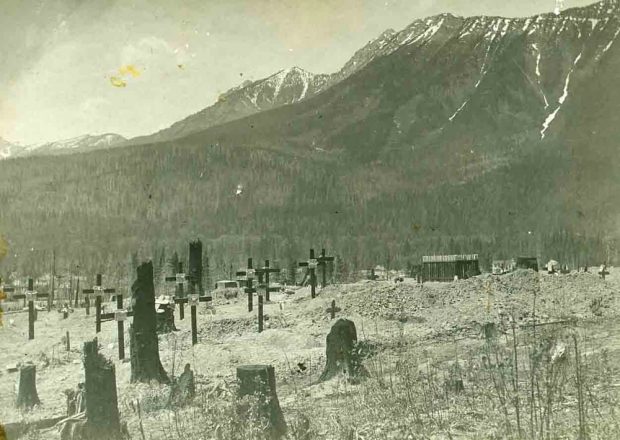 Cemetery with rows of crosses.