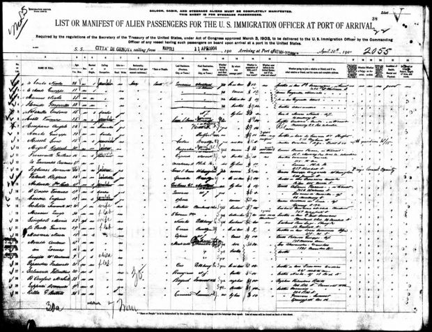 Archival document, ship manifest.