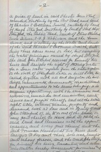 Une copie de la seconde page manuscrite de l’acte notarié transférant le terrain   pour la fonderie et le terrain de la maison à Forman Hawboldt ses héritiers et ayants droit.
