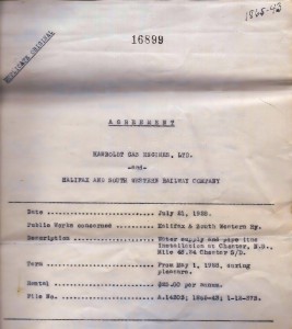 Une copie de l’entente entre Hawboldt Gas Engines et la Halifax and Southwestern Railway Company pour l’approvisionnement en eau à partir du 1er janvier 1928 pour 35$ par an.