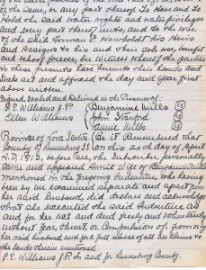 Un extrait manuscrit de l’acte notarié de Benjamin Mills, son épouse et John Stanford donnant des droits relatifs à eau à Forman Hawboldt le 20 avril 1912.