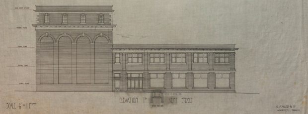 Architectural drawing of brick structure.