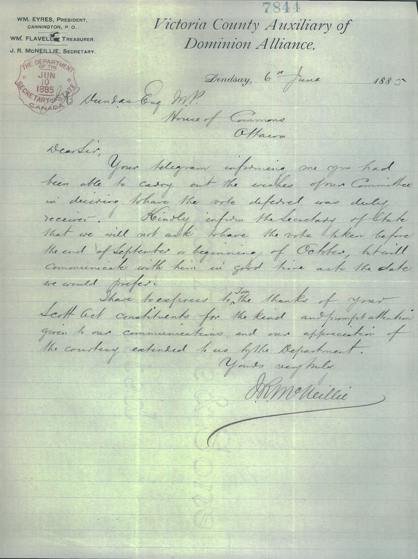 Letter on printed letterhead handwritten in black ink.