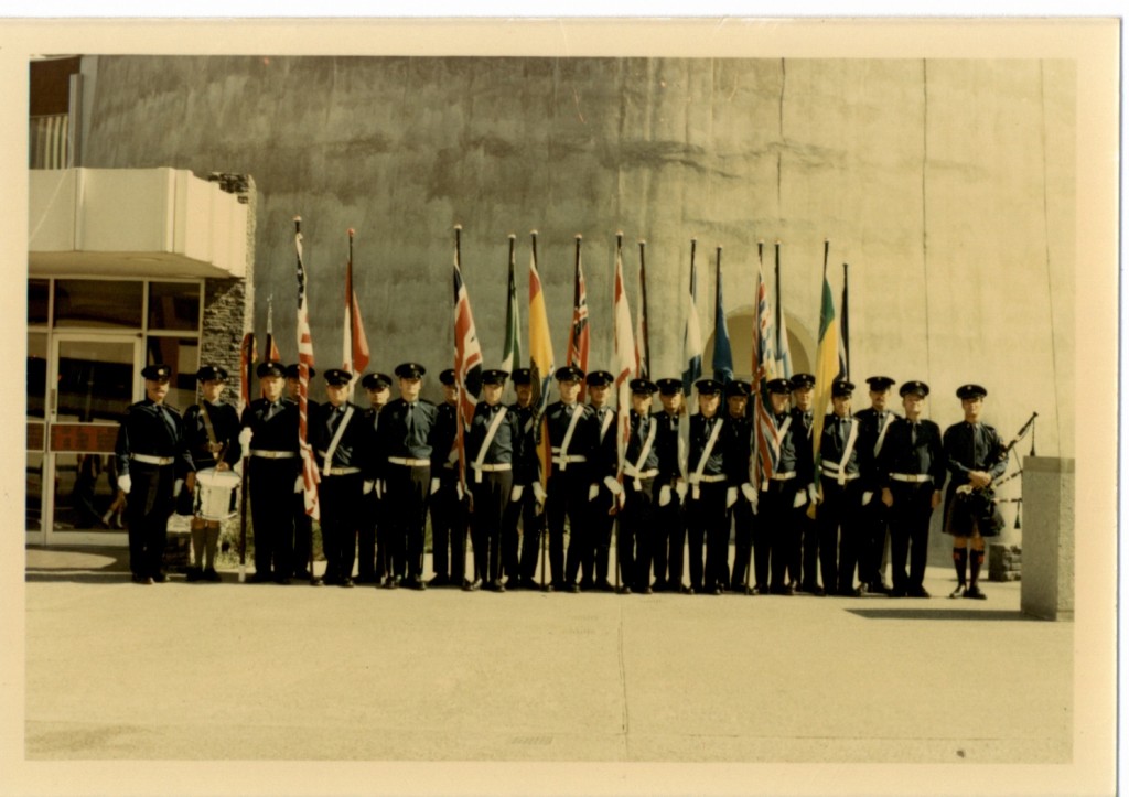 Calgary Fire Honour Guard at the base of the Husky Tower (no date) (colour version)