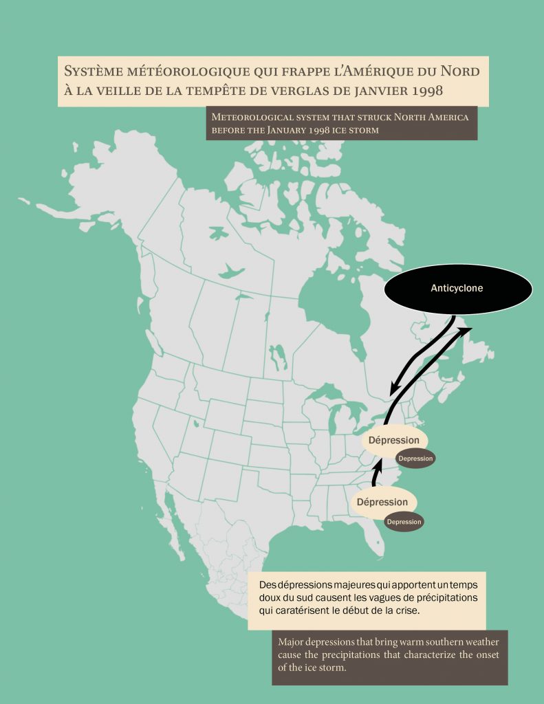 Map that shows the meteorological system that hit North America and cause the Ice Crisis.