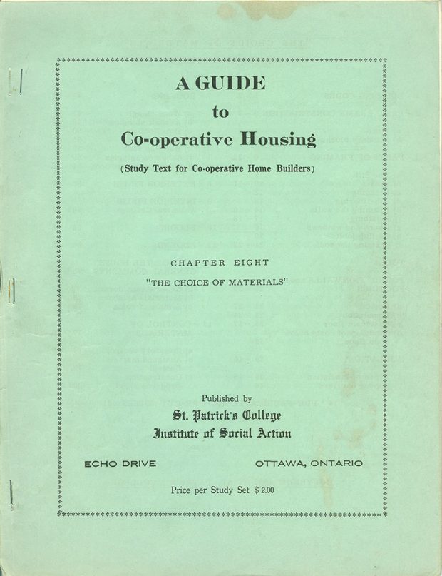 Cover of a study guide A Guide to Co-operative housing Chapter eight - The Choice of Materials Blue background
