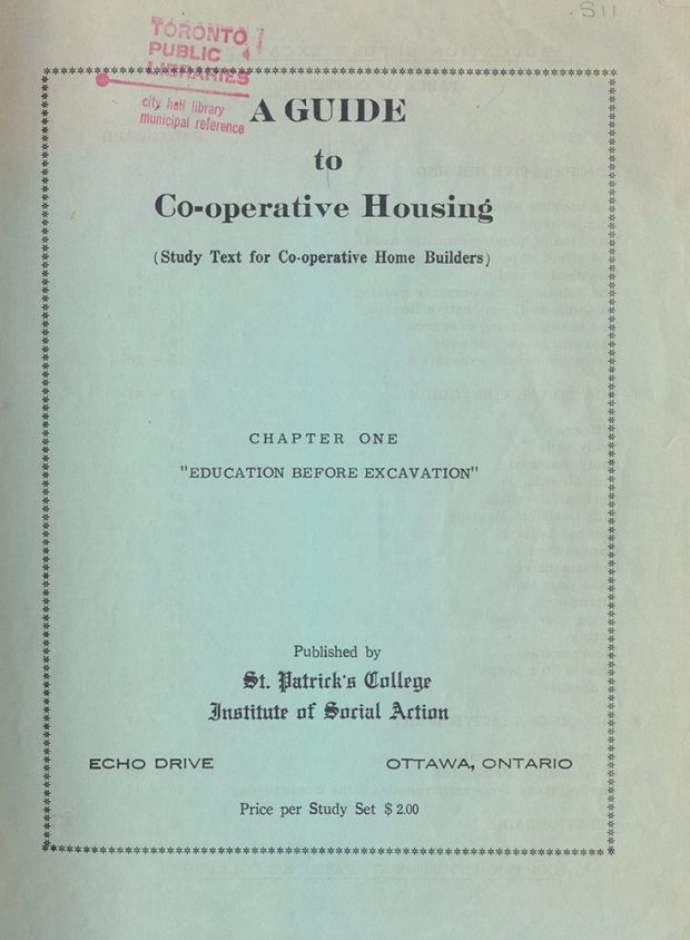 Cover of a study guide A Guide to Co-operative housing Chapter One Education before Excavation Blue background