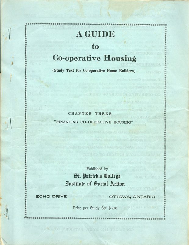 Cover of a study guide A Guide to Co-operative housing Chapter Three Financing Co-operative housing Light blue background