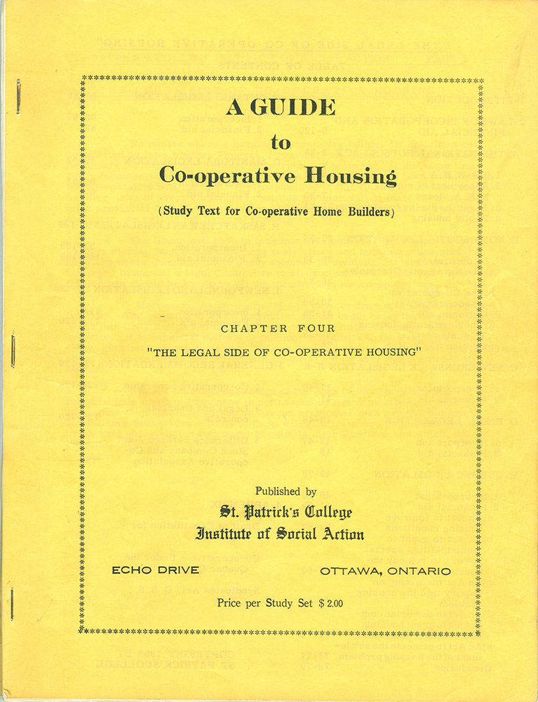 Cover of a study guide "A Guide to Co-operative housing Chapter Four - The Legal side of Co-operative Housing" Yellow background