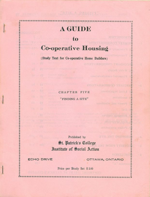 Cover of a study guide A Guide to Co-operative housing Chapter Five - Finding a site pink background