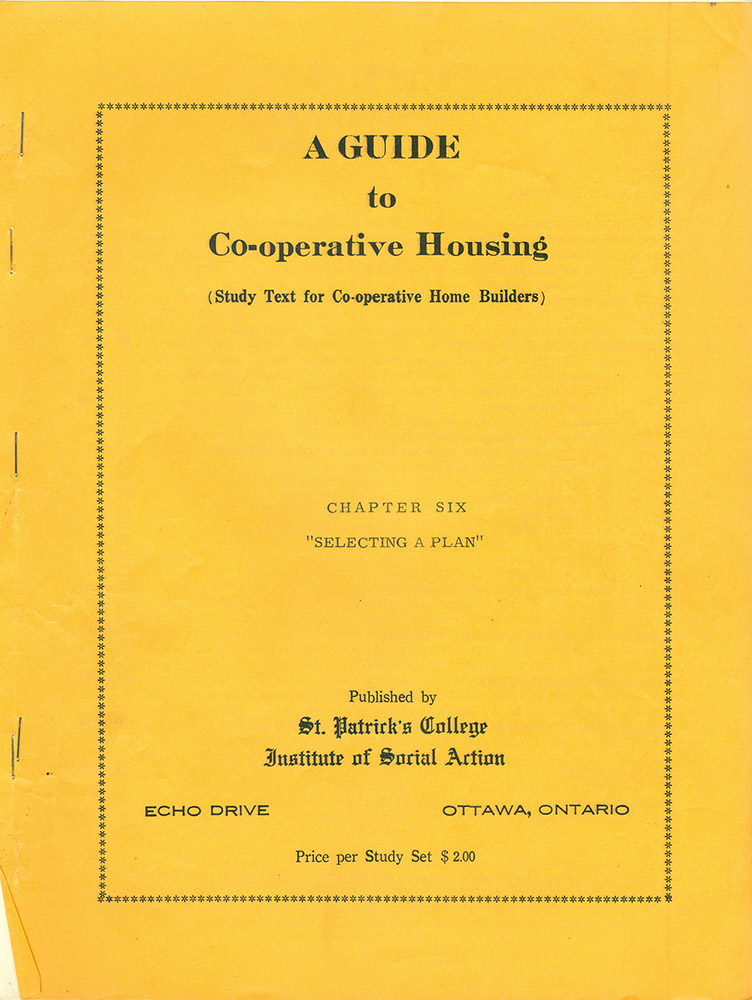 Cover of a study guide "A Guide to Co-operative housing Chapter six - Selecting a plan" Yellow background