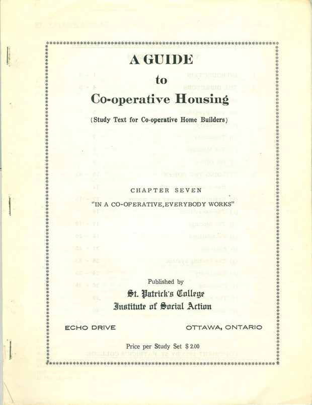 Cover of a study guide A Guide to Co-operative housing Chapter Seven - In a Co-operative Everybody Works White background