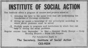 Institute of Social Action notice, Ottawa Journal March 7, 1957