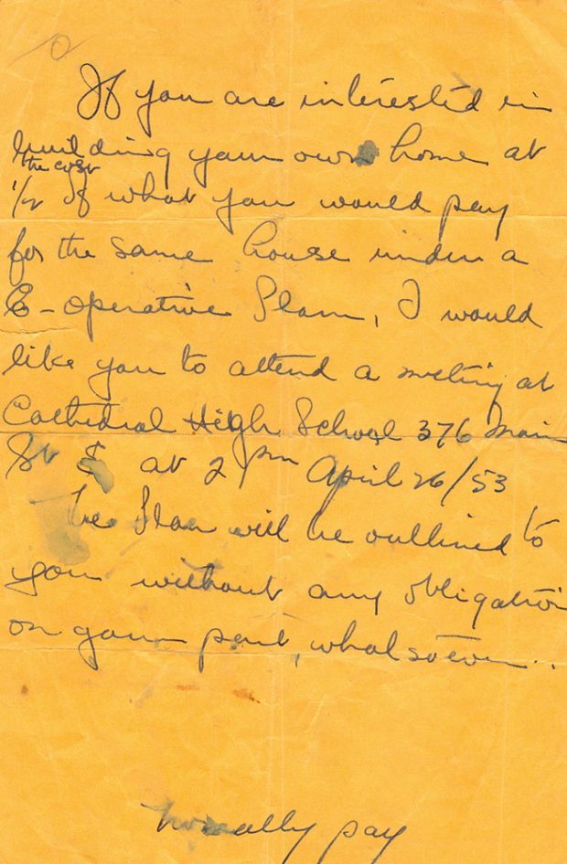 Hand written note on yellow paper. Notes for a newspaper article
