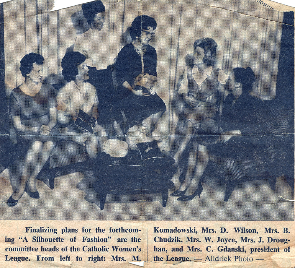 Newspaper article about the Catholic Women's league. Photograph of 6 women. No title
