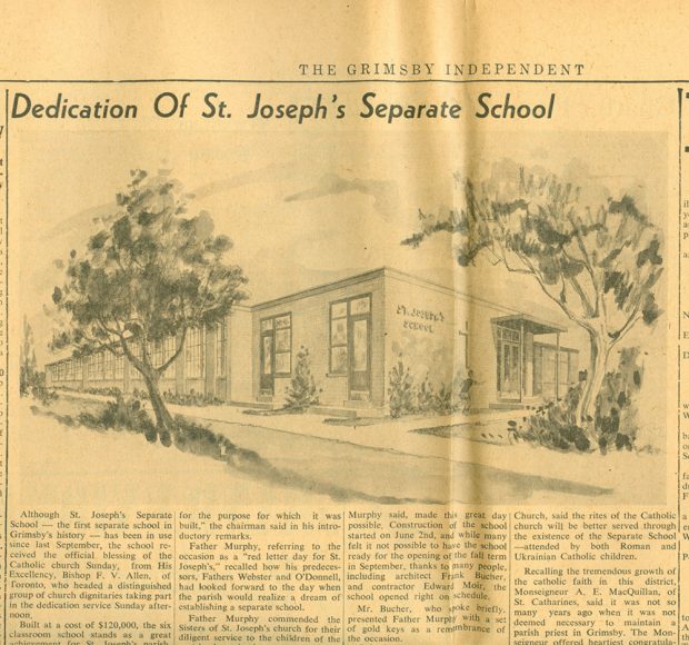 Newspaper article from the Grimsby independent on the dedication of St Joseph's school. Title Dedication of St. Joseph's Separate School
