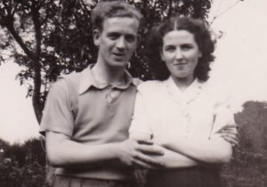 Black and white photograph of a man and a woman