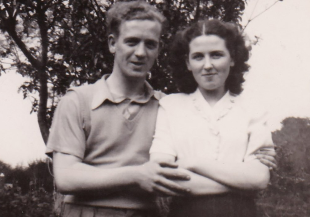 Black and white photograph of a man and a woman