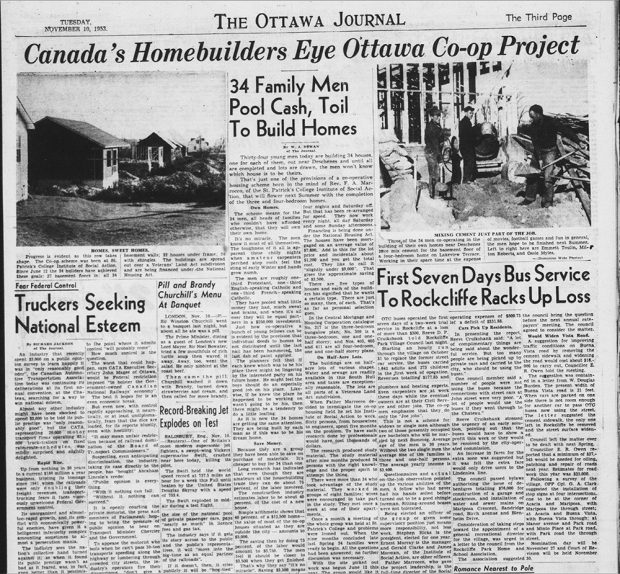 Newspaper article from The Ottawa Journal, Nov. 10, 1953 Canada's Homebuilders Eye Ottawa Co-op Project